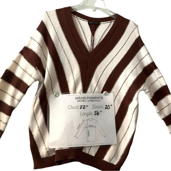 PrettyGarden‎ Chevron Brown Cream Crew Neck Sweater Soft Knitted Pullover SZ M - Picture 9 of 9
